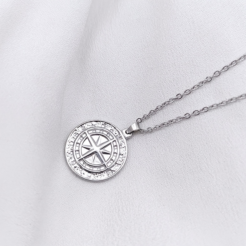 Vintage Nautical Compass Pendant Necklace, Hypoallergenic Steel